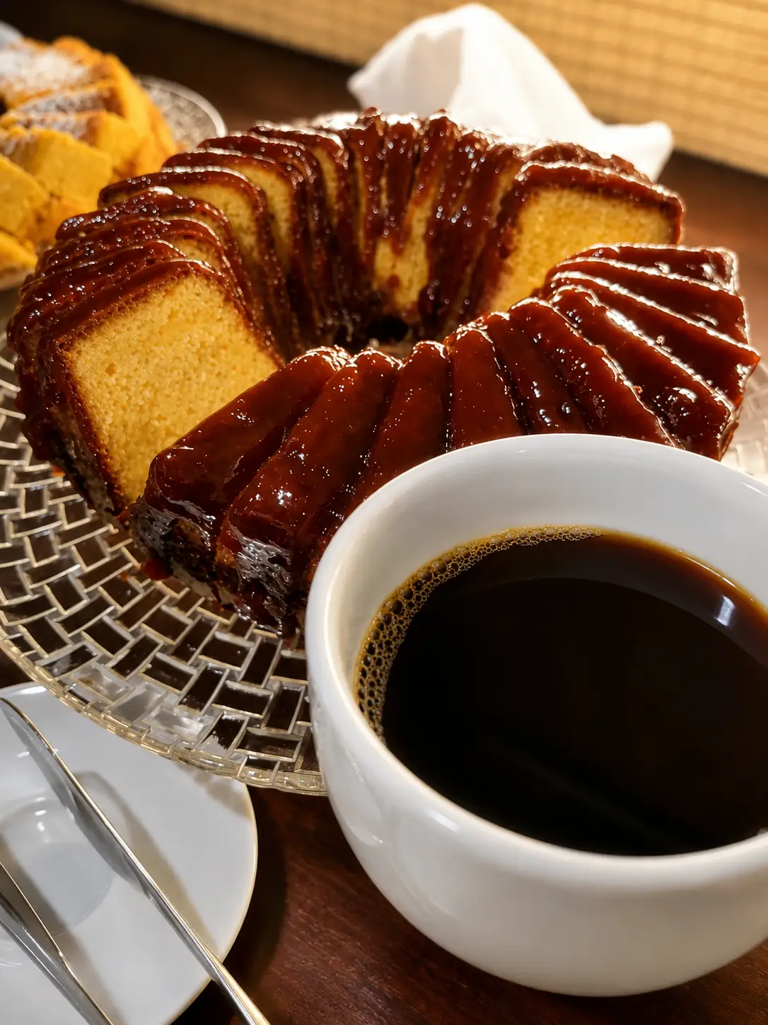 House specialty rabanada cake served with coffee at Hotel Casarão Pitangueiras.